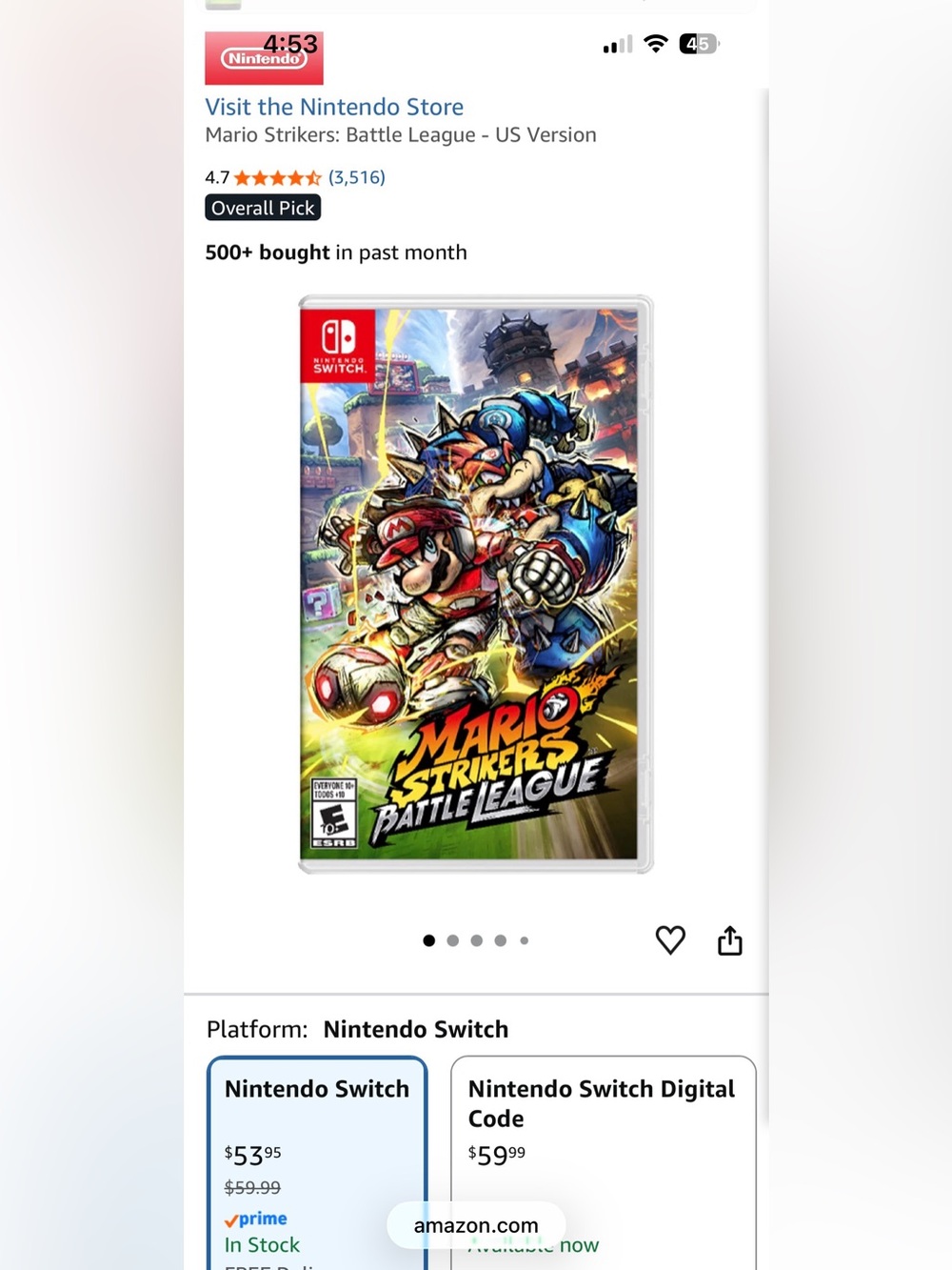 Nintendo Mario Strikers: Battle League - Red, Blue, Yellow Cover